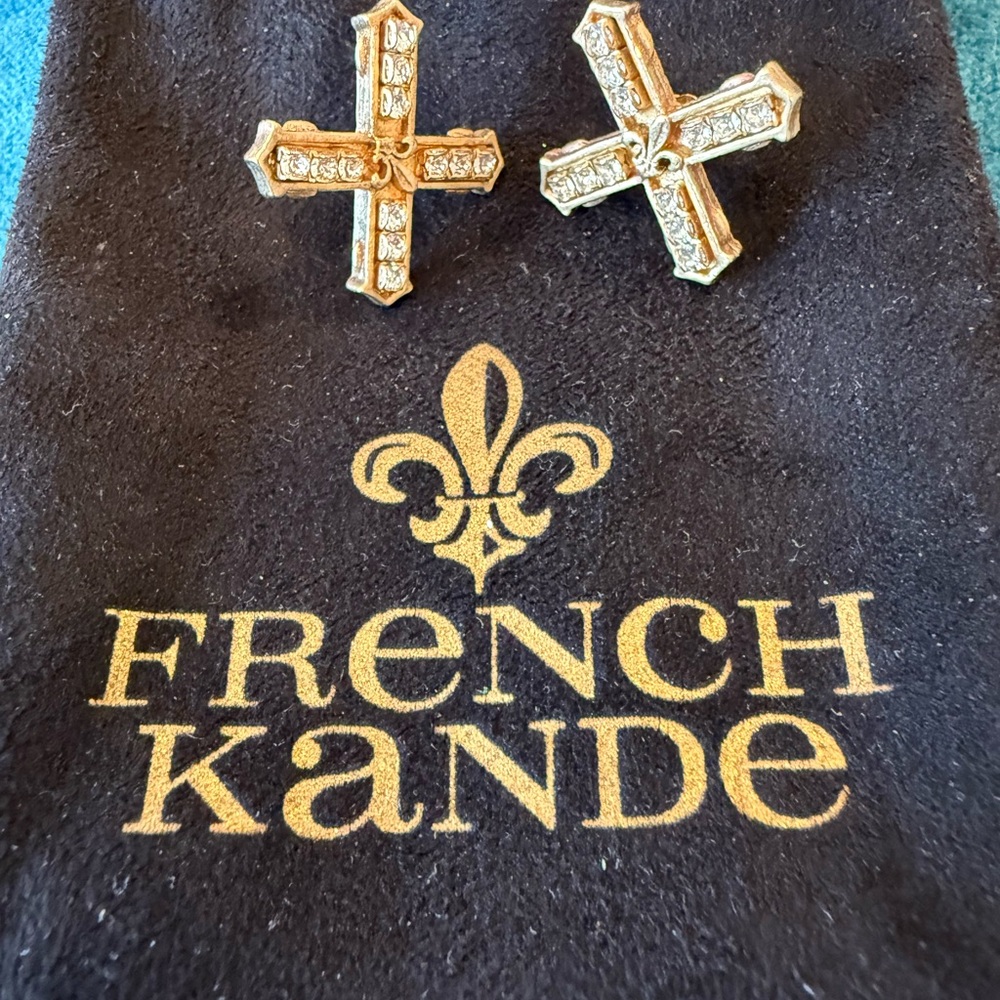 French Kande Cross Earrings with Crystal Details
